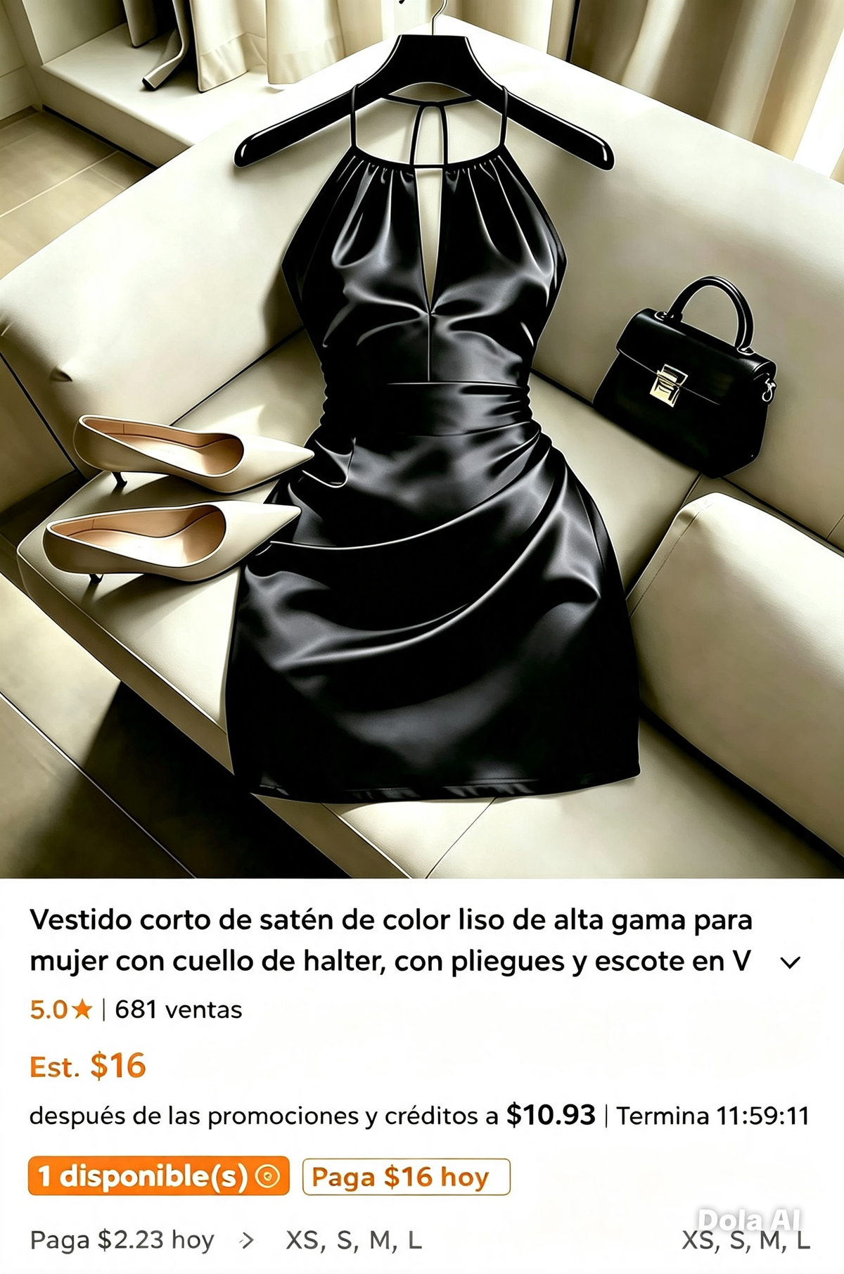 Vestido Negro Satén Elegante