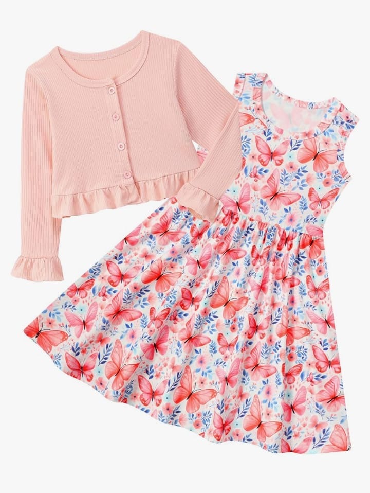 Conjunto Vestido Mariposas mas Chaqueta niña
